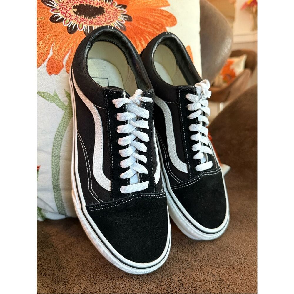 VANS OLD SKOOL SNEAKER LOW TOP LACE UP LEATHER CANVAS SUEDE WAFFLE SOLE VGUC 8.5